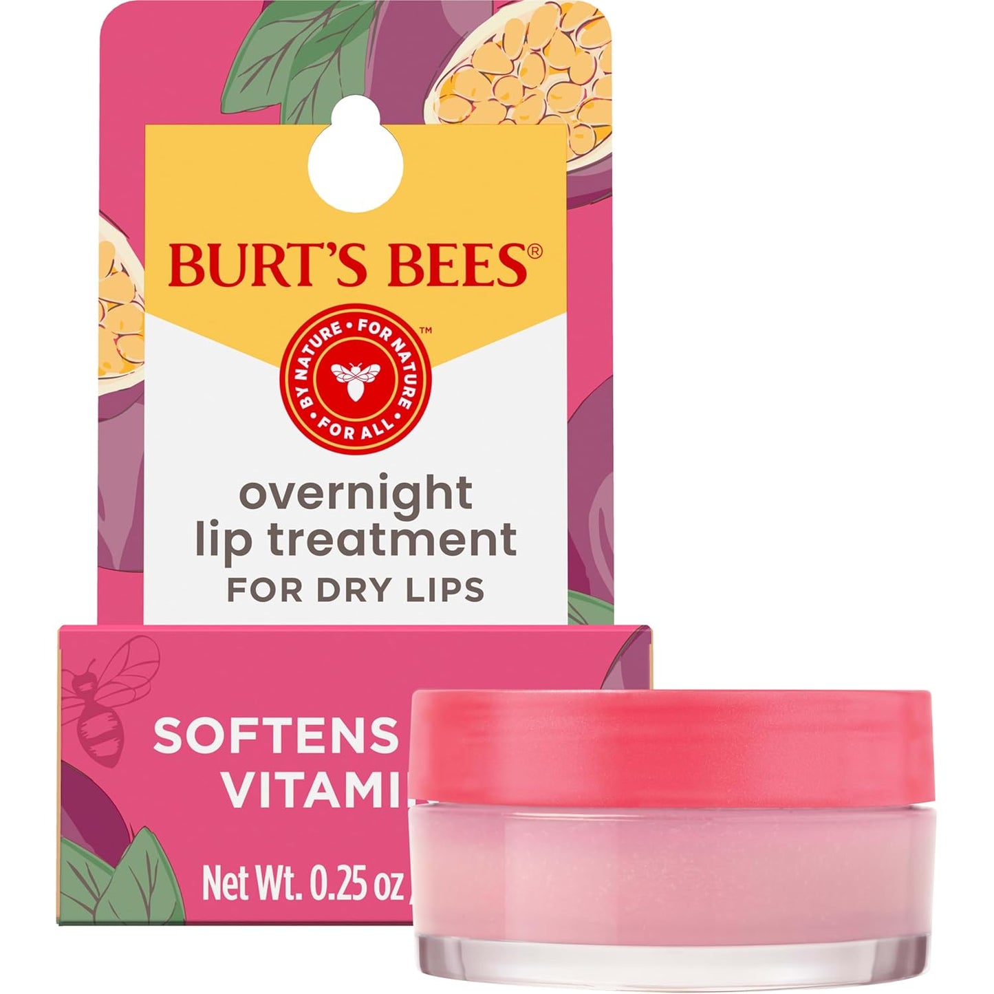 Overnight Lip Sleeping Mask, 0.25 Oz - Moisturizing, Hydrating, Exfoliating, Reduces Fine Lines, Ceramide Infused, Passionfruit Scent