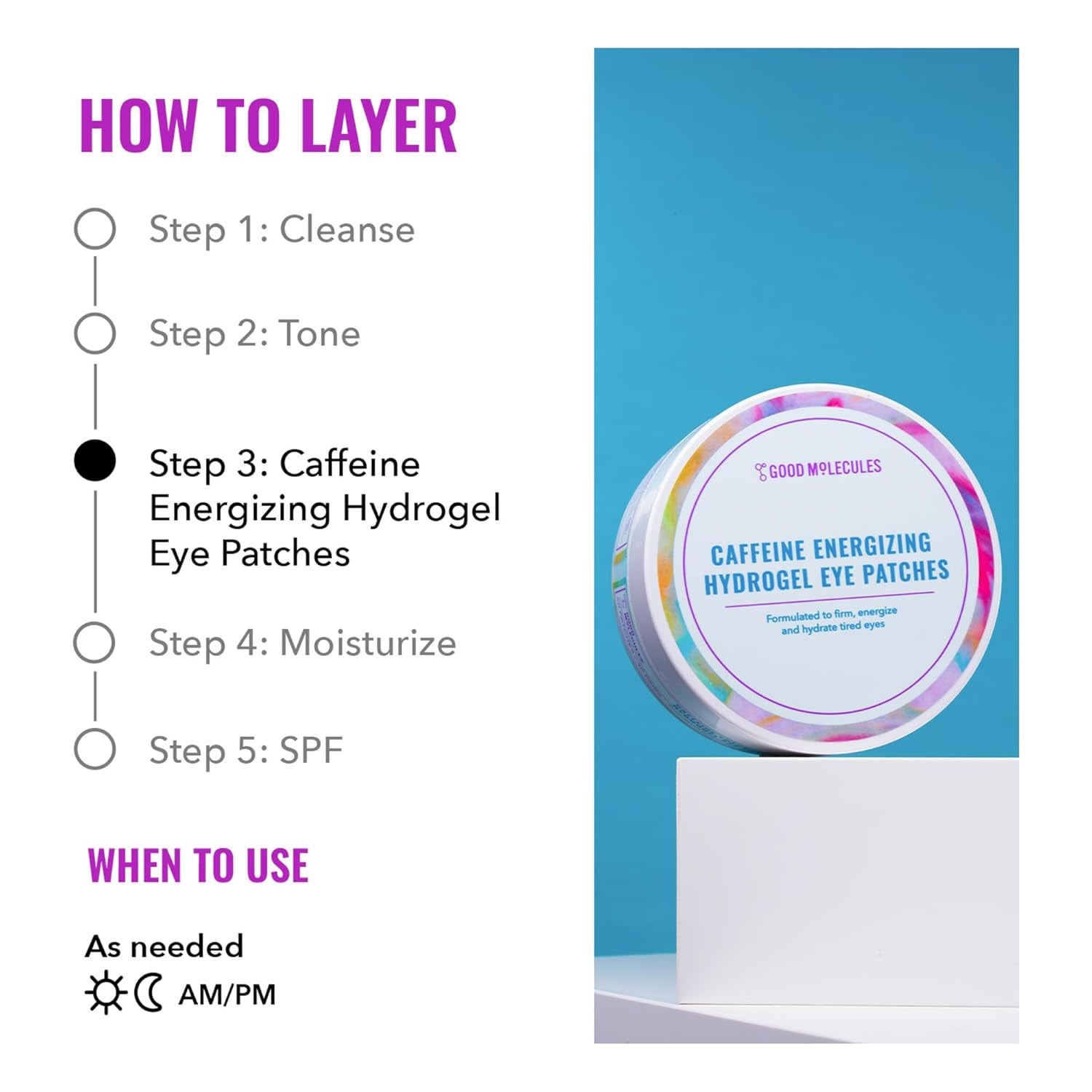 Caffeine Energizing Hydrogel Eye Patches - Eye Mask with Hyaluronic Acid Hydrate and Reduce Puffiness - Pack of 30, Skincare for Face