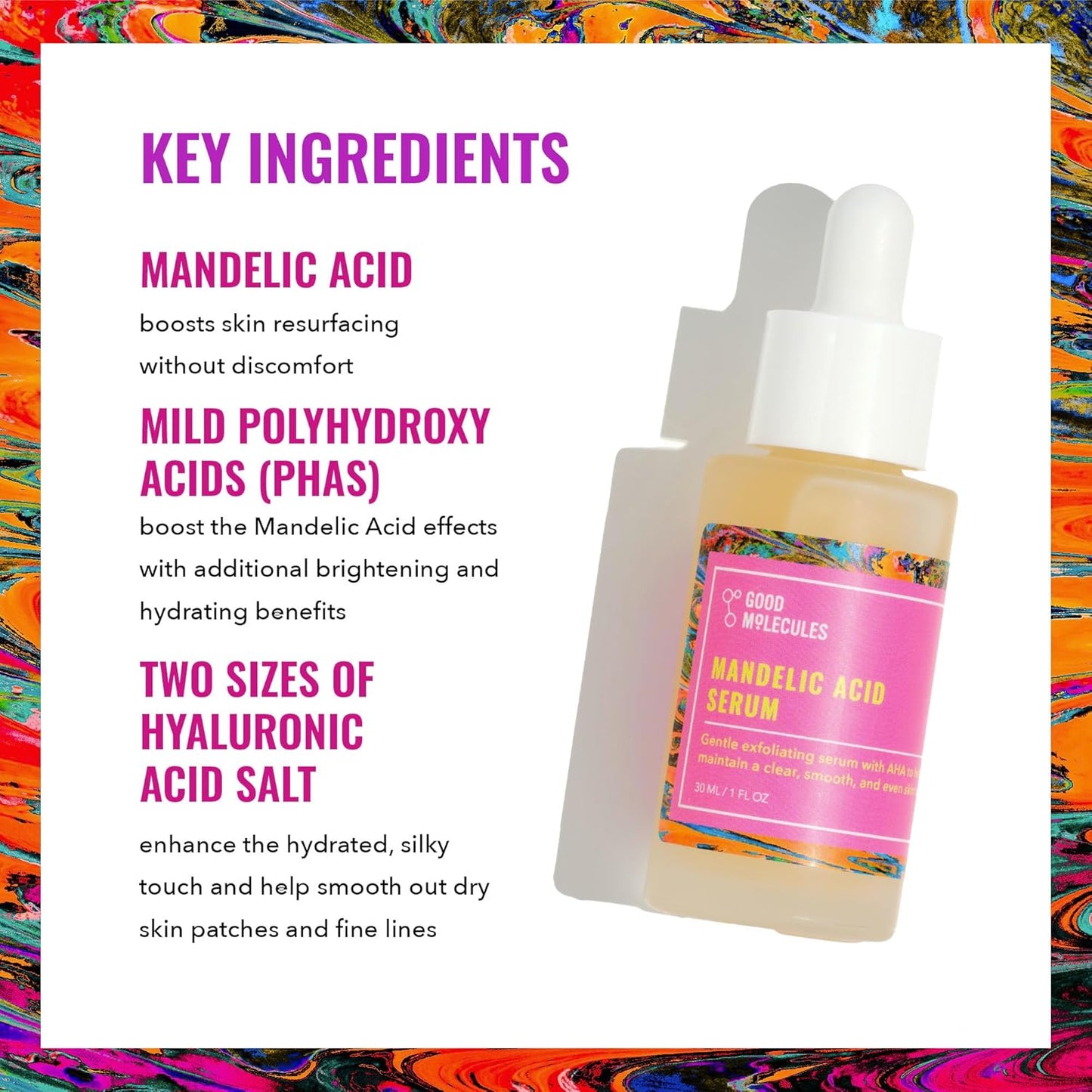 Mandelic Acid Serum - Gentle Face Exfoliator Serum with Ultra Hydrating Hyaluronic Acid - Exfoliating Phas to Brighten Skin - Skin Care for Face