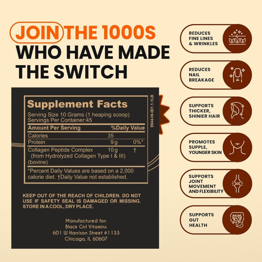 | Collagen Peptides Powder - Collagen for Skin, Hair & Nails - Unflavoured Hydrolyzed Collagen Powder, Dairy-Free, Gluten-Free Collagen for Women and Men - 16Oz