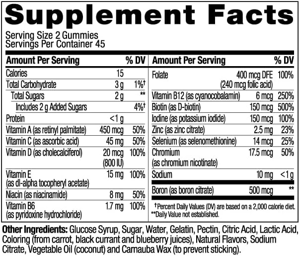 Women'S Multivitamin Gummy, Vitamins A, D, C, E, Biotin, Folic Acid, Adult Chewable Vitamin, Berry Flavor, 45 Day Supply - 90 Count