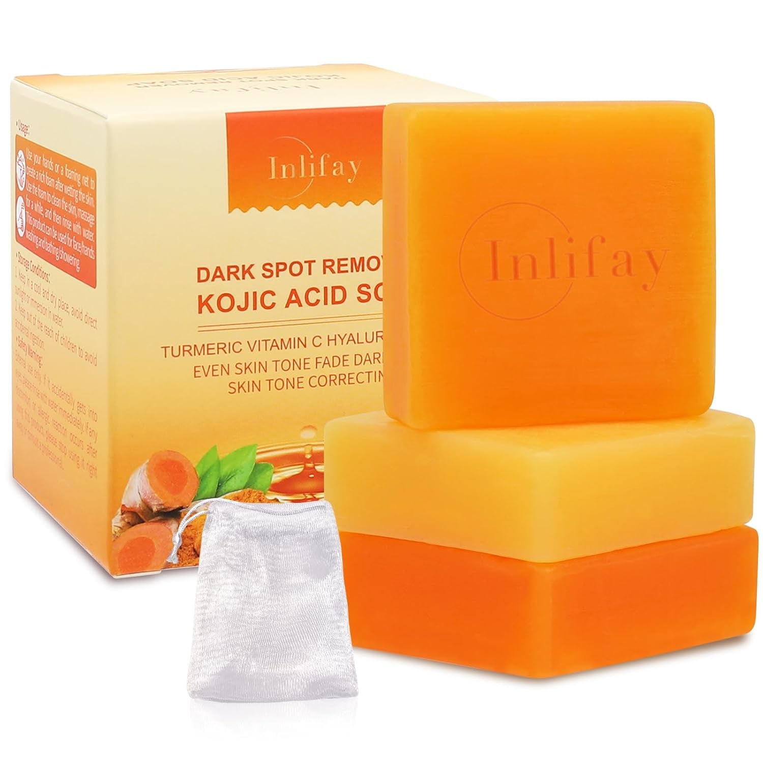 Kojic Acid Turmeric Soap: Dark Spot Remover for Face Body - Skin Cleansing Bar for Women with Hyperpigmentation - Home Travel Use in Summer