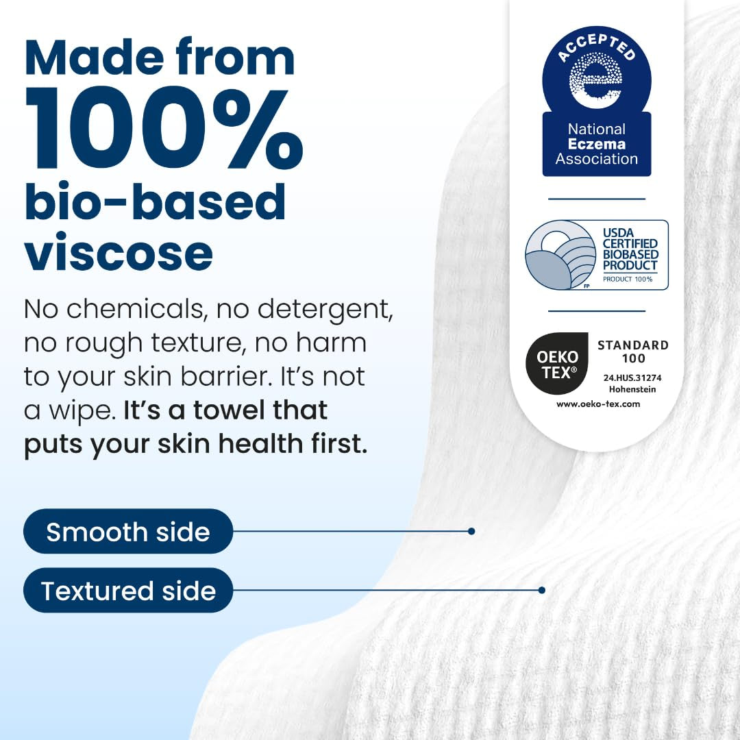 Clean Towels XL®, 100% USDA Biobased Face Towel, Disposable Face Towelette, Eczema Association Accepted, Makeup Remover Dry Wipes, Ultra Soft, 1 Pack, 50 Ct