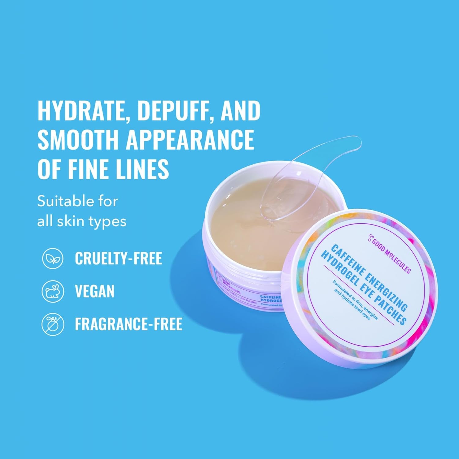 Caffeine Energizing Hydrogel Eye Patches - Eye Mask with Hyaluronic Acid Hydrate and Reduce Puffiness - Pack of 30, Skincare for Face